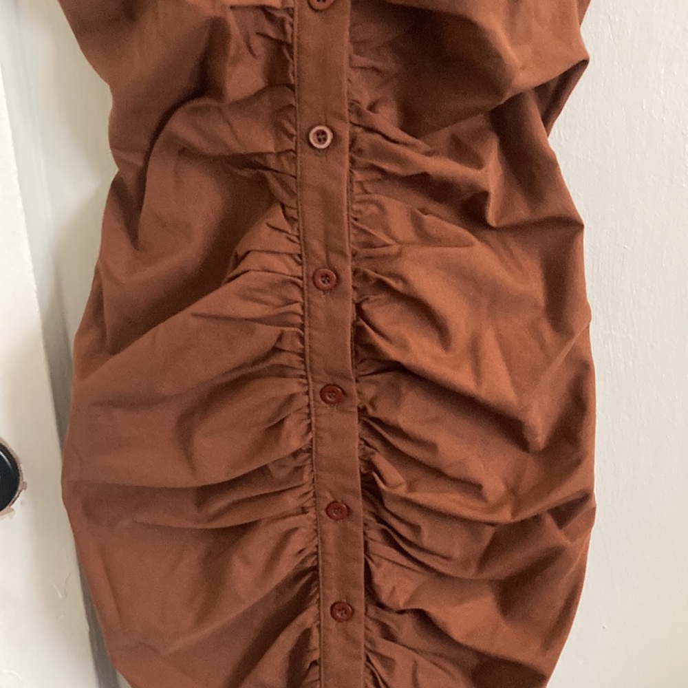 Brown Sleeveless Collared Button Down Ruched Dres… - image 3